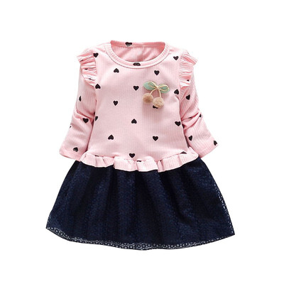 

Autumn Spring Casual Baby Girls Dot Print Princess Dress Cotton Kids Toddler Long Sleeve Sundress