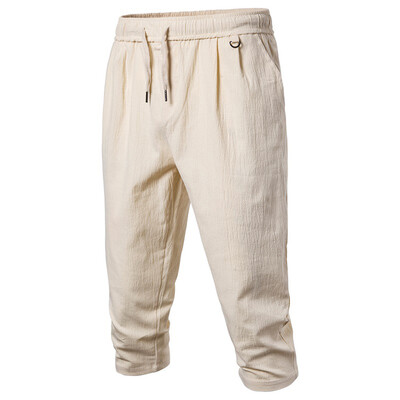

Gobestart Fashion Men Summer Casual Solid Loose Elastic Waist Calf-Length Pants Trousers