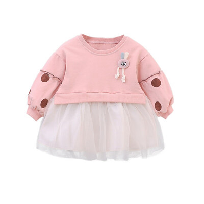 

3M-4T Spring Autumn Casual Fashion Baby Girl Long Sleeve Printing Mesh Princess Dress Kids Clothing