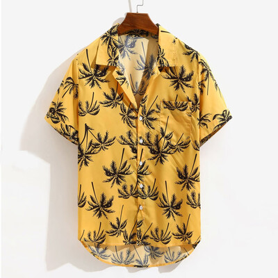 

Toponeto Mens Printed Hawaiian Loose Beachwear Short Sleeve Casual Buttons Shirt