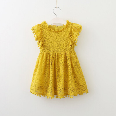 

2018 Summer Girls Lace Dress For Kids Clothes Fashion Tassel Dresses Princess Children Hollowed Out Lace Ball Flying Sleeves Y6