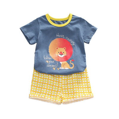 

Baby Boy Clothes Cartoon T-shirt Tops Solid Short Casual Outfit Set Newborn Boy Clothes Kids Clothes Set