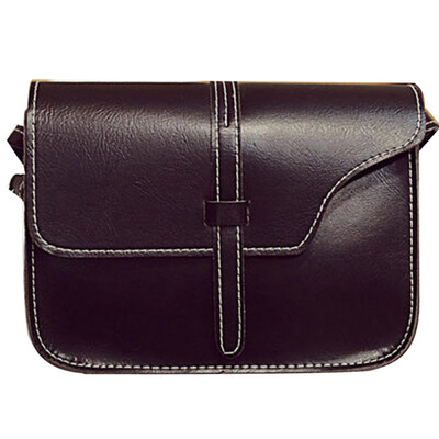

Lady Retro Solid Color Adjustable Strap Flap Faux Leather Crossbody Shoulder Bag