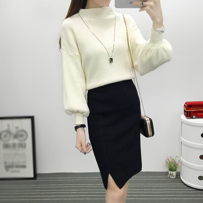 

High Waist Knitted Open Fork Pencil Skirts Autumn Winter Fashion Casual Solid Knee-Length Women Skirt