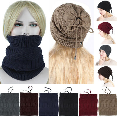 

Men Women Unisex Knit Baggy Beanie Winter Hat Ski Slouchy Chic Knitted Cap Scarf
