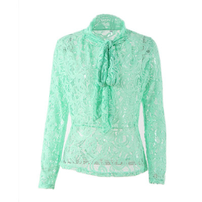 

Blouses Autumn New Blouses Fashion Lace Hollow Out Women Shirt Female Long Sleeve Bow Collar Blouse Casual Blusa