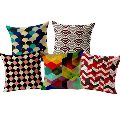 

5pcs 45x45cm Colorful Throw Pillow Cover Geometry Shell Linen Office Car Seat Modern Cushion Cover