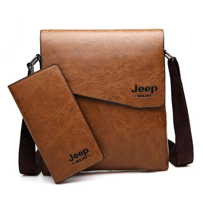 

Men Bag JEEP BULUO Famous Brand 2 pcs Set Man Leather Messenger Shouder Bag Business Travelling Bags Male Tote Cross body Bags