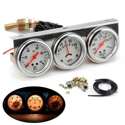 

2inch 52mm Chrome Volt Water Oil Pressure Triple 3 Pressure Gauge Kits Universal