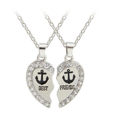 

New Design Fashion Cool Charm Europe&America Best Friends Love Animals Anchor Pendant Rhinestone Necklaces