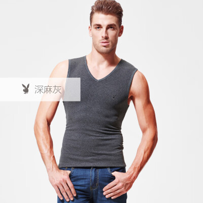 

Playboy PLAYBOY warm vest men plus velvet thickening mens shirt shirt underwear winter cotton Slim middle-aged deep gray