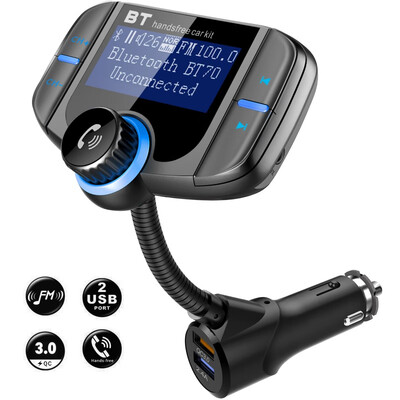 

165inch Display Car Bluetooth FM Transmitter Modulator Transmiter QC30 Dual USB Charger Handsfree Audio MP3 Player AUX SD