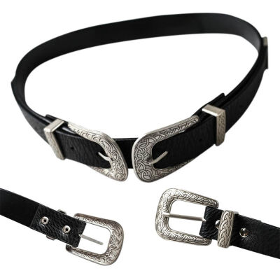 

Double Metal Pin Buckle Women Belts Vintage High Quality Strap Luxury Brand Designer Design Faux Leather Belt For Woman