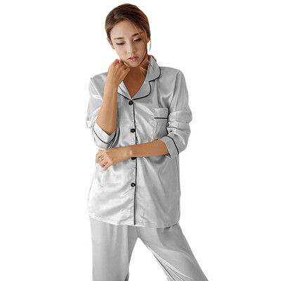 

Womens Sexy Silk Satin Pajamas Set Long Sleeve Sleepwear Pajamas Suit Female Two Piece Sleepwear Nightwear P4