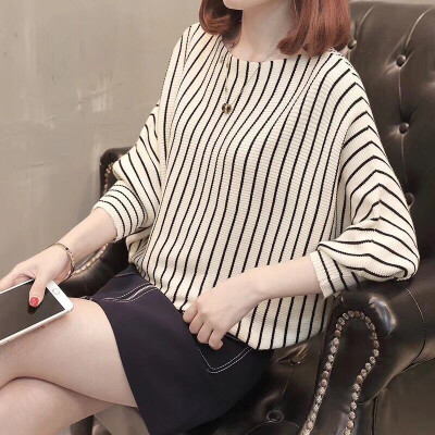 

2018 Autumn Batwing Sleeve Striped Sweaters Winter Women O-Neck Loose Knitted Pullover Female Pull Femme Sweater