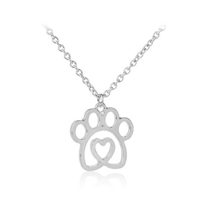 

Dog Paw Print In Heart Necklaces Crystal Hollow Puppy Cat Paw Charm Memorial Jewelry Pet Lover Enamel Necklace