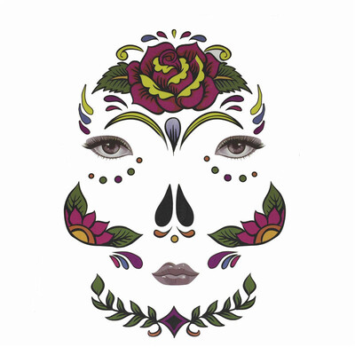 

Toponeto Halloween Temporary Face Art Waterproof Mask Sugar Skull Tattoo Beauty Sticker