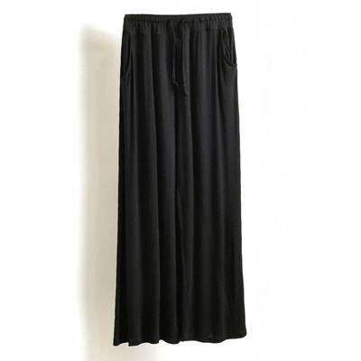 

Fashion Women Autumn Modal Wide Leg Pants Solid Color Straight Elastic High Waist Drawstring Pocket Loose Trousers