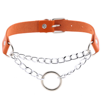 

Women Men Punk Exaggerated Handmade Chain Choker Necklace O Round Metal Leather Collar Bondage Harness Necklace