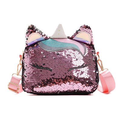 

Lovely Unicorn Shiny Reversible Sequins Mini Handbag Girls School Travel Shoulder Bags
