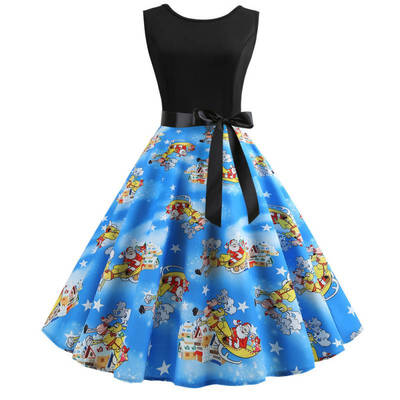 

Christmas Halloween Dress Pumpkin Head Print Big swing Sexy Dress Retro Sleeveless Dress