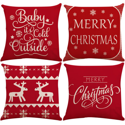 

Tailored 4PC Cotton Linen Christmas Zipper Closure Pillow Case Throw Cushion Cover Home
