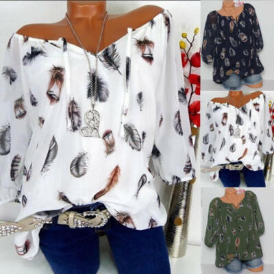 

Women Summer Striped Floral Long Sleeve Button V Neck T Shirt Casual Blouse Tops