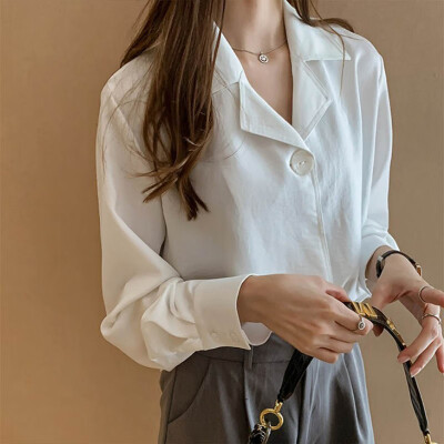 

Women Blouse Autumn Blouse Turn-down Collar Solid Color Fashion 2019 Casual Long Sleeve Office Lady Blouses