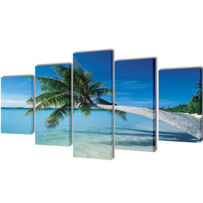 

Canvas Wall Print Set Sand Beach with Palm Tree 79" x 39