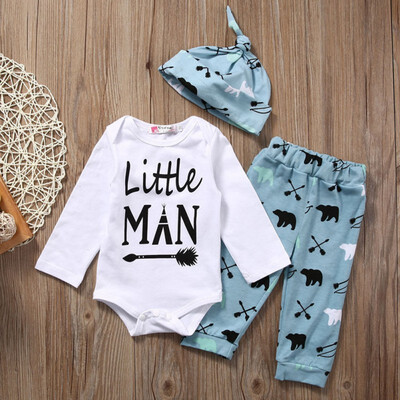 

Newborn Cute Infant Baby Boy Girl Romper TopsPantsHat 3PCS Outfits Set Clothes