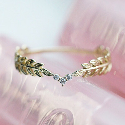 

Fashion 14K Gold Little Fresh Style Spring Leaf Feather Ring Folding Tail Ring