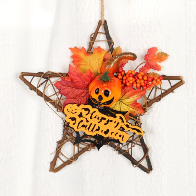 

Rattan Berry Maple Leaf Fall Door Wreath Door Wall Ornament Halloween Wreath WithWithout LED Light String