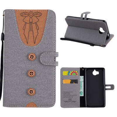 

MOONCASE Huawei Y6 2017 stitching embossed womens leather case - gray