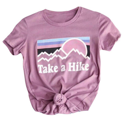 

Sunset Take A Hike Letter Print T-Shirt Summer Women Loose Short Sleeve Top