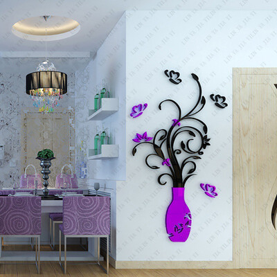 

New Fashion Home Wall Stickers DIY 3D Vase Flower Tree Crystal Arcylic Wall Stickers Decal Home Room Indoor Decor Wall Stickers
