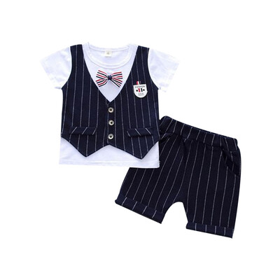 

Spring Autumn Boys Sets Comfortable Breathable Gentlemen Bow Striped Casual Short Sleeve T-Shirt Striped Shorts 2Pcs Sets