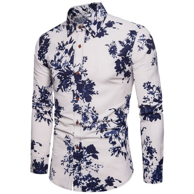 

Toponeto Fashion Mens Casual 3D Printing Slim Long Sleeve Dress Shirt Blouse Tops