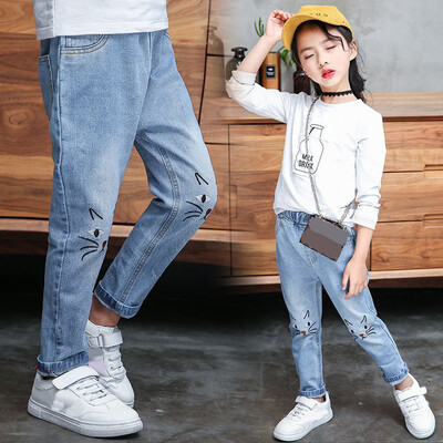 

Baby Girls Jeans Pants 2-12T Clothes Jeans springautumn Denim Clothes kids clothing Cartoon Cat Pattern Pants