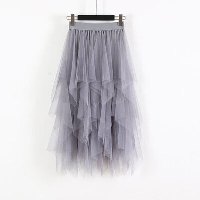 

Fashion Elastic High Waist Long Tulle Skirt Women Irregular Hem Mesh Tutu Skirt Spring Party Skirt Ladies