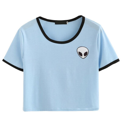 

Casual Stylish Casual Crop Top Alien Printing T-Shirt Women Loose Print Short Sleeve Tee