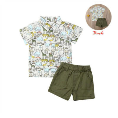 

US 2PCS Toddler Kids Baby Boy Animal Print T-shirt Shorts Pants Outfit Clothes