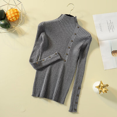 

sweater women Fashion Button Turtleneck Knitted Sweater Women Winter Solid Knit Pullover Female Slim Soft Jumper Pull Femme