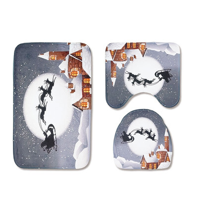 

Christmas Toilet Seat Three-Piece Non-Slip Absorbent Bathroom Mat