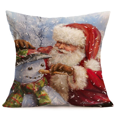 

Siaonvr Merry Christmas Linen Santa Pillow Cases Sofa Cushion Cover Home Decoration