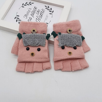

4-8T Baby Children Kids Gloves Winter Cartoon Versatile Cotton Knitt Half-finger Gloves Mittens Warm