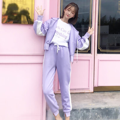 

Women Casual Sets Summer Autumn Loose Simple Solid Color Hoodies Simple Solid Color Casual Slim Pants Two-Piece Suit