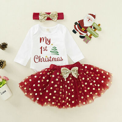 

Newborn Baby Girls My 1st Christmas Rompers Skirt Clothes Playsuit Outfit