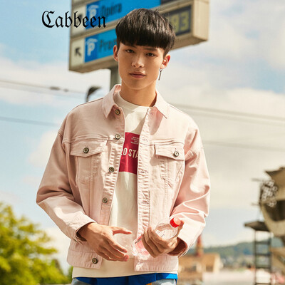 

Carbine mens 2018 autumn lapel denim jacket youth loose printing port wind bf shirt jacket H beige 12 54185XXL