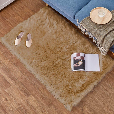 

Gobestart Wool Imitation Sheepskin Rugs Faux Non Slip Bedroom Shaggy Carpet Mats