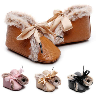 

UK Newborn Baby Boy Girl Booties Soft Sole Snow Boots Winter Warm Fur Crib Shoes